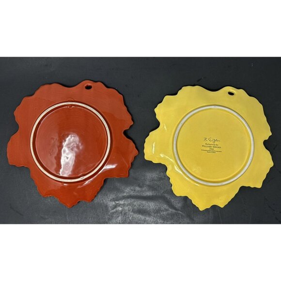 2 BARBARA EIGEN WILLIAMS-SONOMA AUTUMN HARVEST Red Yellow Salad Leaf Plates - Picture 2 of 12